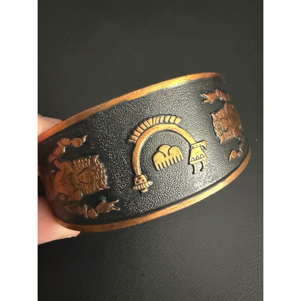 Vintage Solid Copper Cuff Bracelet Black Southwestern Tribal